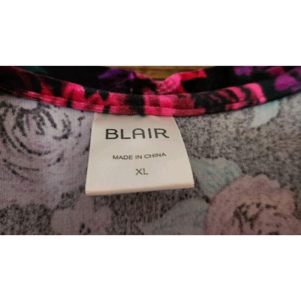 Blair Black Velvet Pink & Purple Roses Open Front Blazer Sz XL - Picture 3 of 6